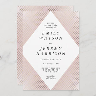 Invitation Diamant Géométrique rose Déco Gold Gatsby Mariage
