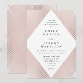 Invitation Diamant Géométrique rose Déco Gold Gatsby Mariage (Devant / Derrière)