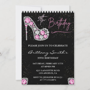 Invitation Diamant Glam Black Rose Pailleté Chaussure 39e ann