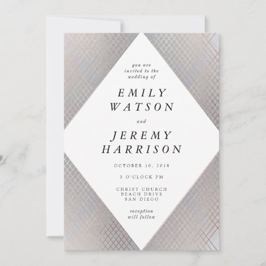 Invitation Diamant Gray Déco Gray Or Gatsby Mariage (Devant)