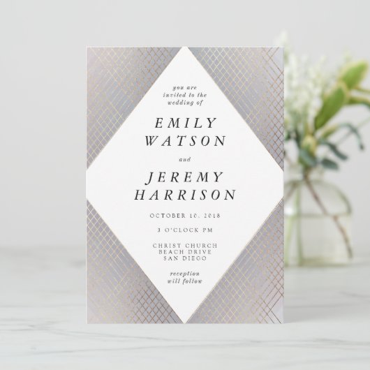 Invitation Diamant Gray Déco Gray Or Gatsby Mariage (Debout devant)