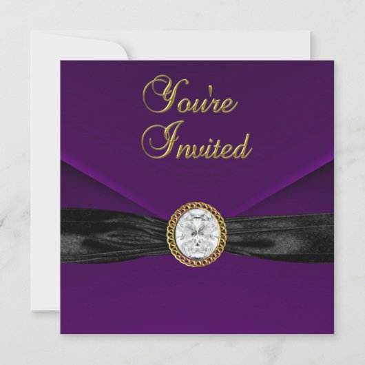 Invitation Diamant Joyau Noir Prune Pourpre Or (Devant)