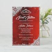 Invitation Diamant Lace Sparkle Rouge Seize Ans (Debout devant)