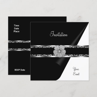 Invitation Diamant Léopard Bijou Noir Nœud Argent