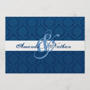 Invitation Diamant mariage damassé de bleu marine et de blanc