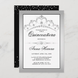 Invitation Diamant moderne Tiara Black White QUINCEAÑERA