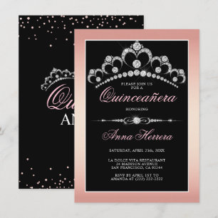 Invitation Diamant moderne Tiara noir rose QUINCEAÑERA