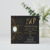 Invitation Diamant noir et or 50 50e Anniversaire chic (Debout devant)