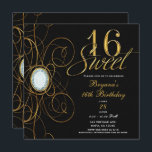 Invitation Diamant noir et or Sweet 16 Anniversaire<br><div class="desc">Black & Gold Diamond Sweet 16 Anniversaire Invitation</div>