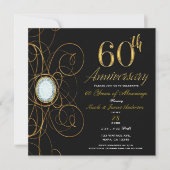Invitation Diamant Noir & Or 60 60e Anniversaire (Devant)