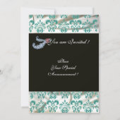 INVITATION DIAMANT PLUME BLEU BLANC SOIE DAMAS MONOGRAMME (Dos)