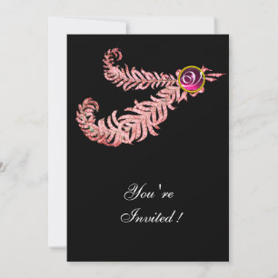 Invitation DIAMANT PLUMES MONOGRAMME, rubis rouge, rose