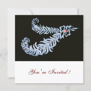 Invitation DIAMANT PLUMES ROSE DIAMANT Mariage Noir Blanc