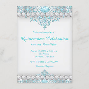 Invitation Diamant Quinceanera de turquoise et d'argent