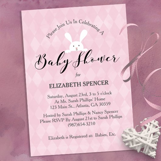 Invitation Diamant rose baby shower Bunny