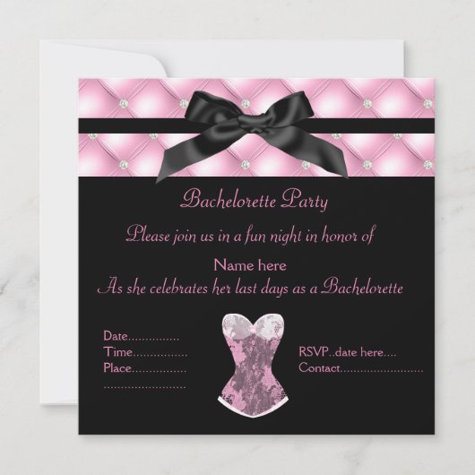 Invitation Diamant rose nouveau design corset noir classe (Devant)