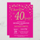 Invitation Diamant rose vif et or pour 40e anniversaire (Devant / Derrière)