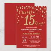 Invitation Diamant Rouge et Or pour 15 ans (Devant / Derrière)