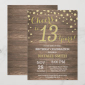Invitation Diamant Rustique Bois Or 13e Anniversaire (Devant / Derrière)