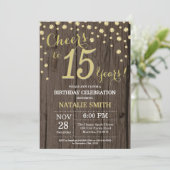 Invitation Diamant Rustique Bois Or 15e Anniversaire (Debout devant)