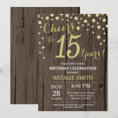 Invitation Diamant Rustique Bois Or 15e Anniversaire (Devant / Derrière)