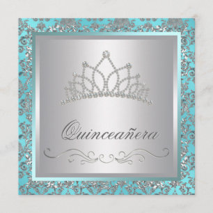 Invitation Diamant Tiara Turquoise Blue Damask Turquoise Blue
