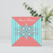 Invitation Diamant Turquoise Bleu Corail Douce 16e Anniversai (Debout devant)