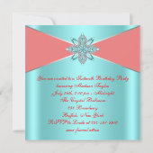 Invitation Diamant Turquoise Bleu Corail Douce 16e Anniversai (Dos)