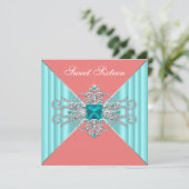 Invitation Diamant Turquoise Bleu Corail Douce 16e Anniversai (Debout devant)