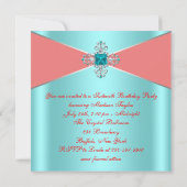 Invitation Diamant Turquoise Bleu Corail Douce 16e Anniversai (Dos)
