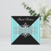 Invitation Diamant Turquoise Bleu et Noir Douce 16e Anniversa (Debout devant)