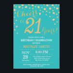 Invitation Diamant Turquoise et Gold 21st Birthday<br><div class="desc">21e Invitation d'anniversaire avec Arrière - plan Diamant de Parties scintillant Turquoise et d'or. Gold Confetti. Anniversaire adulte. Hommes ou femmes,  anniversaire. Pour plus de personnalisation,  cliquez sur le bouton "Customiser" et utilisez notre outil de conception pour modifier ce modèle.</div>