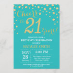 Invitation Diamant Turquoise et Gold 21st Birthday<br><div class="desc">21e Invitation d'anniversaire avec Arrière - plan Diamant de Parties scintillant Turquoise et d'or. Gold Confetti. Anniversaire adulte. Hommes ou femmes,  anniversaire. Pour plus de personnalisation,  cliquez sur le bouton "Customiser" et utilisez notre outil de conception pour modifier ce modèle.</div>