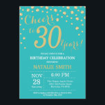 Invitation Diamant Turquoise et Gold 30e anniversaire<br><div class="desc">Invitation à l'anniversaire du 30e anniversaire avec l'Arrière - plan Diamant de la Parties scintillant Turquoise et d'or. Gold Confetti. Anniversaire adulte. Hommes ou femmes,  anniversaire.
Pour plus de personnalisation,  cliquez sur le bouton "Customiser" et utilisez notre outil de conception pour modifier ce modèle.</div>