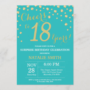 Invitation Diamant Turquoise et Gold Surprise 18e anniversair