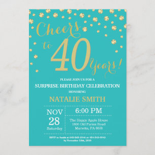 Invitation Diamant Turquoise et Gold Surprise 40e anniversair