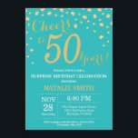 Invitation Diamant Turquoise et Gold Surprise 50e anniversair<br><div class="desc">Invitation surprise 50e anniversaire avec Arrière - plan Diamant de Parties scintillant Turquoise et Gold. Gold Confetti. Anniversaire adulte. Hommes ou femmes,  anniversaire. Pour plus de personnalisation,  cliquez sur le bouton "Customiser" et utilisez notre outil de conception pour modifier ce modèle.</div>