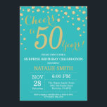 Invitation Diamant Turquoise et Gold Surprise 50e anniversair<br><div class="desc">Invitation surprise 50e anniversaire avec Arrière - plan Diamant de Parties scintillant Turquoise et Gold. Gold Confetti. Anniversaire adulte. Hommes ou femmes,  anniversaire. Pour plus de personnalisation,  cliquez sur le bouton "Customiser" et utilisez notre outil de conception pour modifier ce modèle.</div>