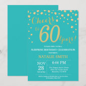 Invitation Diamant Turquoise et Gold Surprise 60e anniversair (Devant / Derrière)