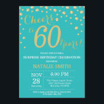 Invitation Diamant Turquoise et Gold Surprise 60e anniversair<br><div class="desc">Invitation surprise 60e anniversaire avec Arrière - plan Diamant de Parties scintillant Turquoise et Gold. Gold Confetti. Anniversaire adulte. Hommes ou femmes,  anniversaire. Pour plus de personnalisation,  cliquez sur le bouton "Customiser" et utilisez notre outil de conception pour modifier ce modèle.</div>