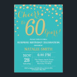 Invitation Diamant Turquoise et Gold Surprise 60e anniversair<br><div class="desc">Invitation surprise 60e anniversaire avec Arrière - plan Diamant de Parties scintillant Turquoise et Gold. Gold Confetti. Anniversaire adulte. Hommes ou femmes,  anniversaire. Pour plus de personnalisation,  cliquez sur le bouton "Customiser" et utilisez notre outil de conception pour modifier ce modèle.</div>