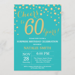 Invitation Diamant Turquoise et Gold Surprise 60e anniversair
