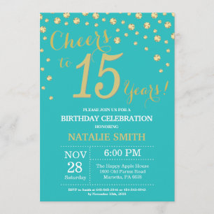 Invitation Diamant turquoise et or 15e anniversaire