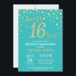 Invitation Diamant turquoise et or 16e anniversaire<br><div class="desc">Invitation 16e anniversaire avec Arrière - plan diamant Parties scintillant Turquoise et or. Confetti d'or. Anniversaire de enfant.Ado Adolescente fille Anniversaire dame. Pour plus de personnalisation,  cliquez sur le bouton "Customiser" et utilisez notre outil de conception pour modifier ce modèle.</div>