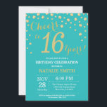Invitation Diamant turquoise et or 16e anniversaire<br><div class="desc">Invitation 16e anniversaire avec Arrière - plan diamant Parties scintillant Turquoise et or. Confetti d'or. Anniversaire de enfant.Ado Adolescente fille Anniversaire dame. Pour plus de personnalisation,  cliquez sur le bouton "Customiser" et utilisez notre outil de conception pour modifier ce modèle.</div>