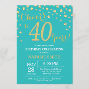 Invitation Diamant turquoise et or 40e anniversaire