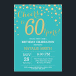 Invitation Diamant turquoise et or 60e anniversaire<br><div class="desc">Invitation 60e anniversaire avec Arrière - plan diamant Parties scintillant Turquoise et or. Confetti d'or. Anniversaire adulte. Hommes ou Femmes Anniversaire. Pour plus de personnalisation,  cliquez sur le bouton "Customiser" et utilisez notre outil de conception pour modifier ce modèle.</div>