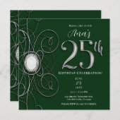 Invitation Diamant vert et argent 25 fête du 25e anniversaire (Devant / Derrière)