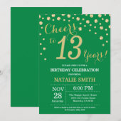 Invitation Diamant vert et or 13e anniversaire (Devant / Derrière)