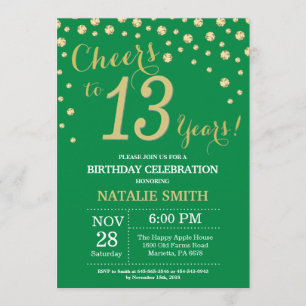 Invitation Diamant vert et or 13e anniversaire